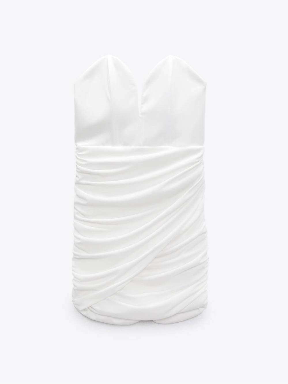 Strapless White Ruched Mini Dress - Picture 4 of 5